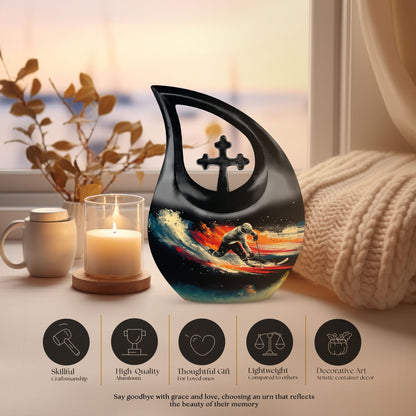 10-inch Ice Hockey Urn with Cross Drop design,