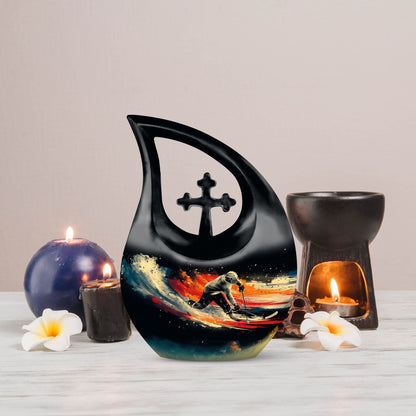 10-inch Ice Hockey Urn with Cross Drop design,