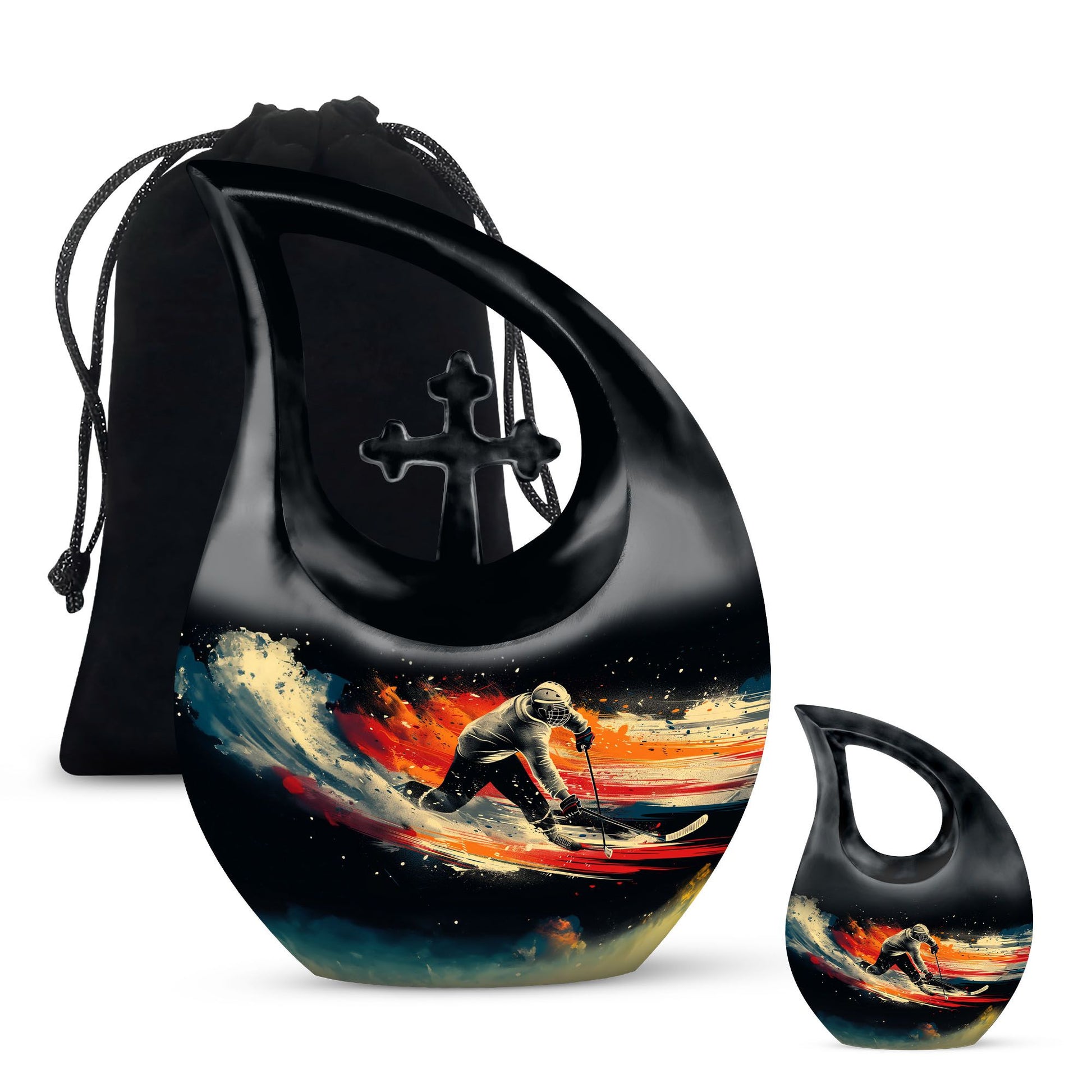 Ice Hockey Theme Large Urn With 1 Keepsake Urn