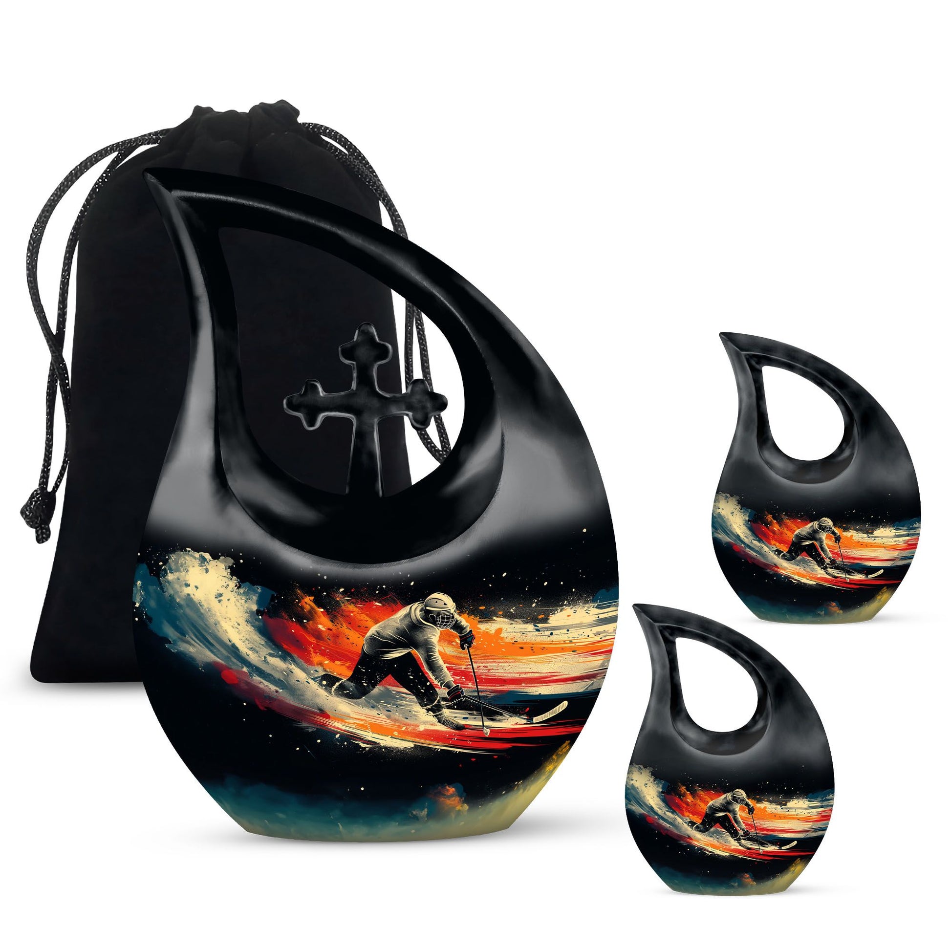 Ice Hockey Theme Large Urn With 2 Keepsake Urn