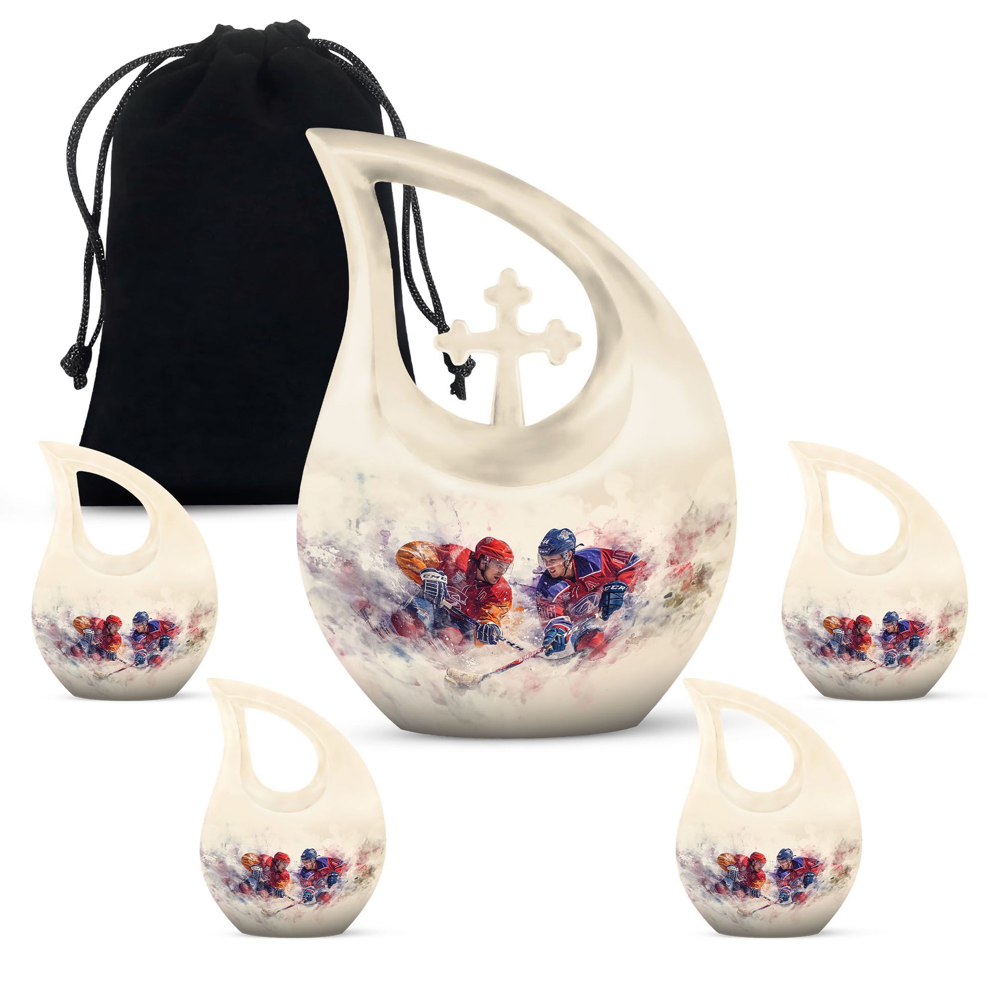 Ice Hockey Theme Large Urn With 4 Keepsake Urn