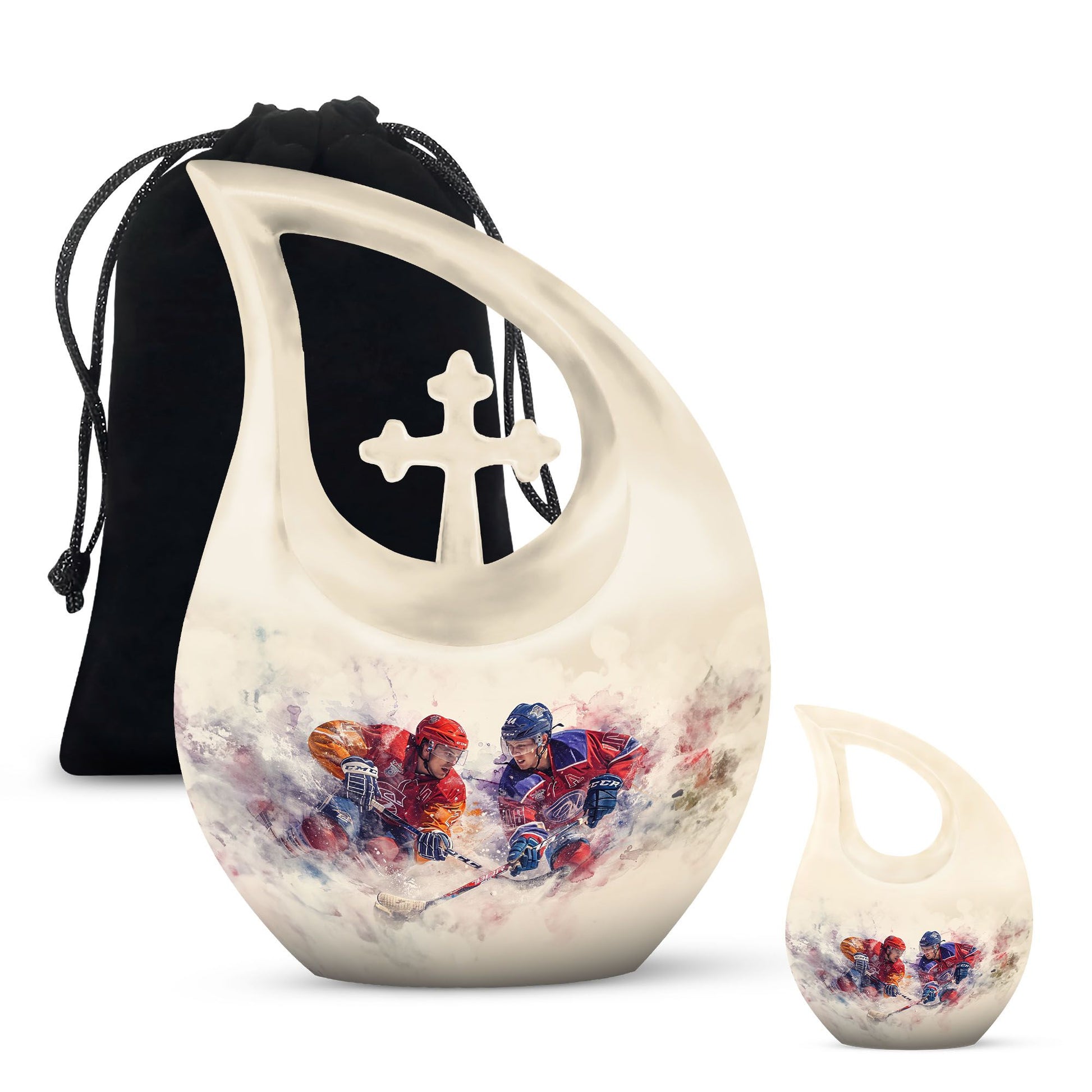 Ice Hockey Theme Large Urn With 1 Keepsake Urn