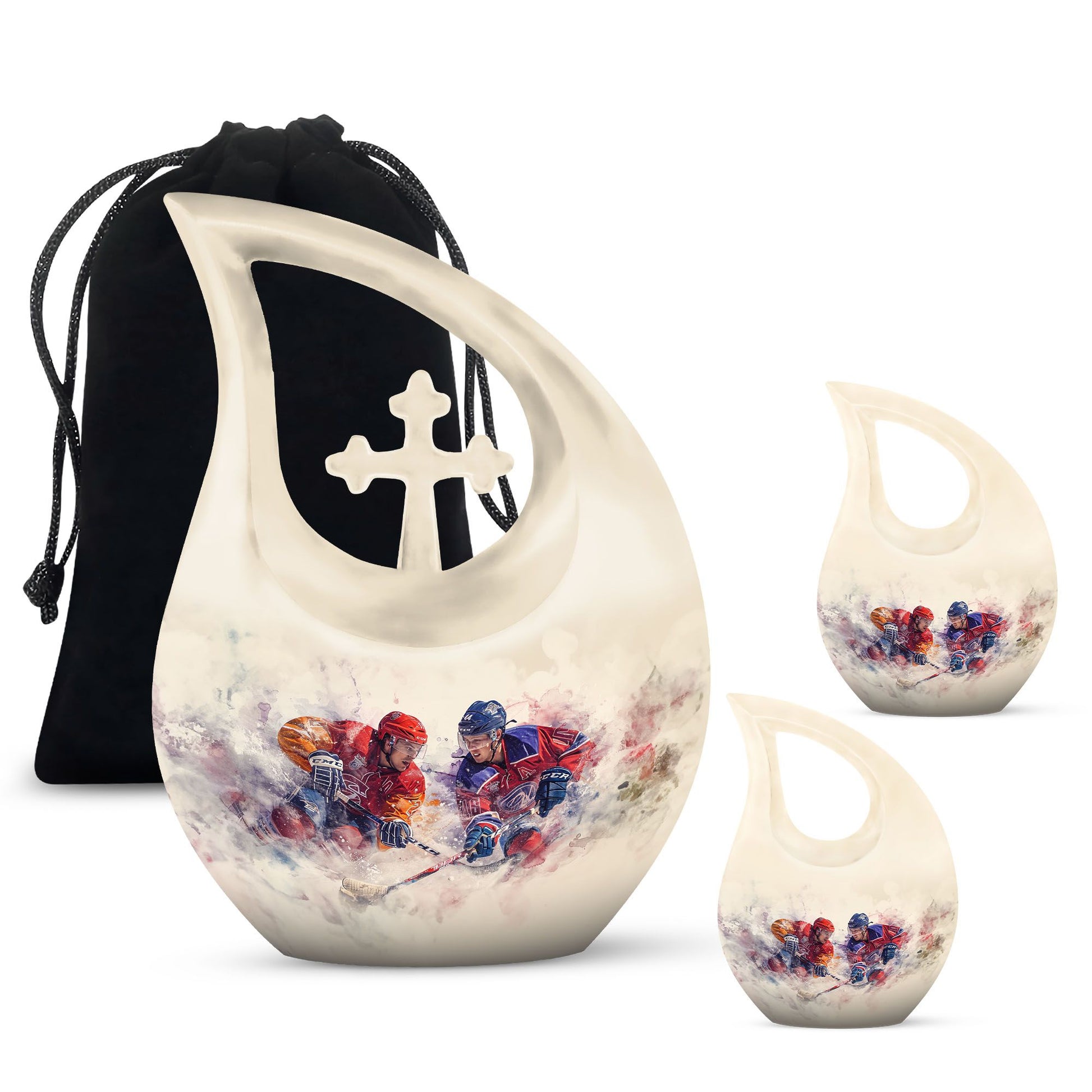 Ice Hockey Theme Large Urn With 2 Keepsake Urn