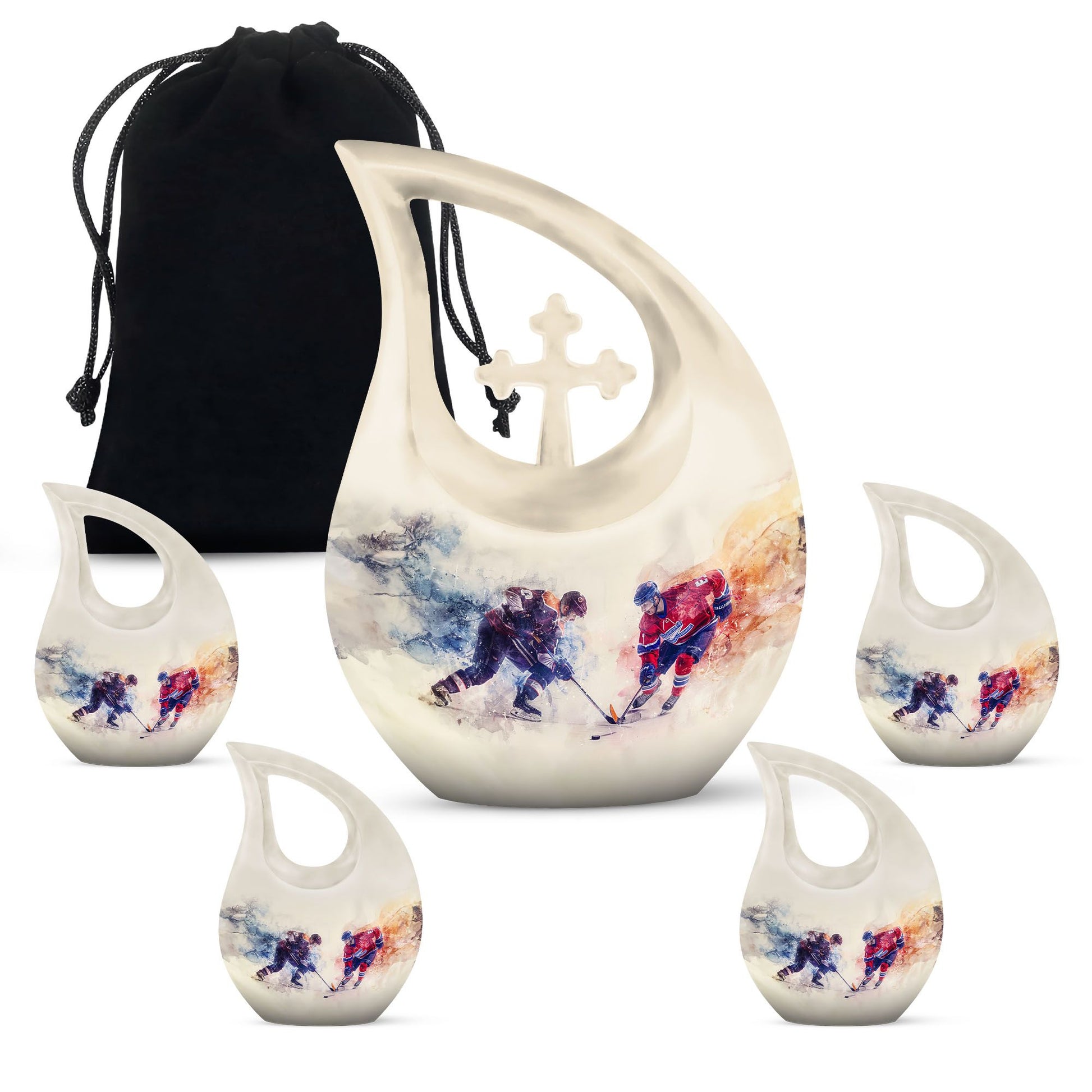 Ice Hockey Theme Large Urn With 4 Keepsake Urn