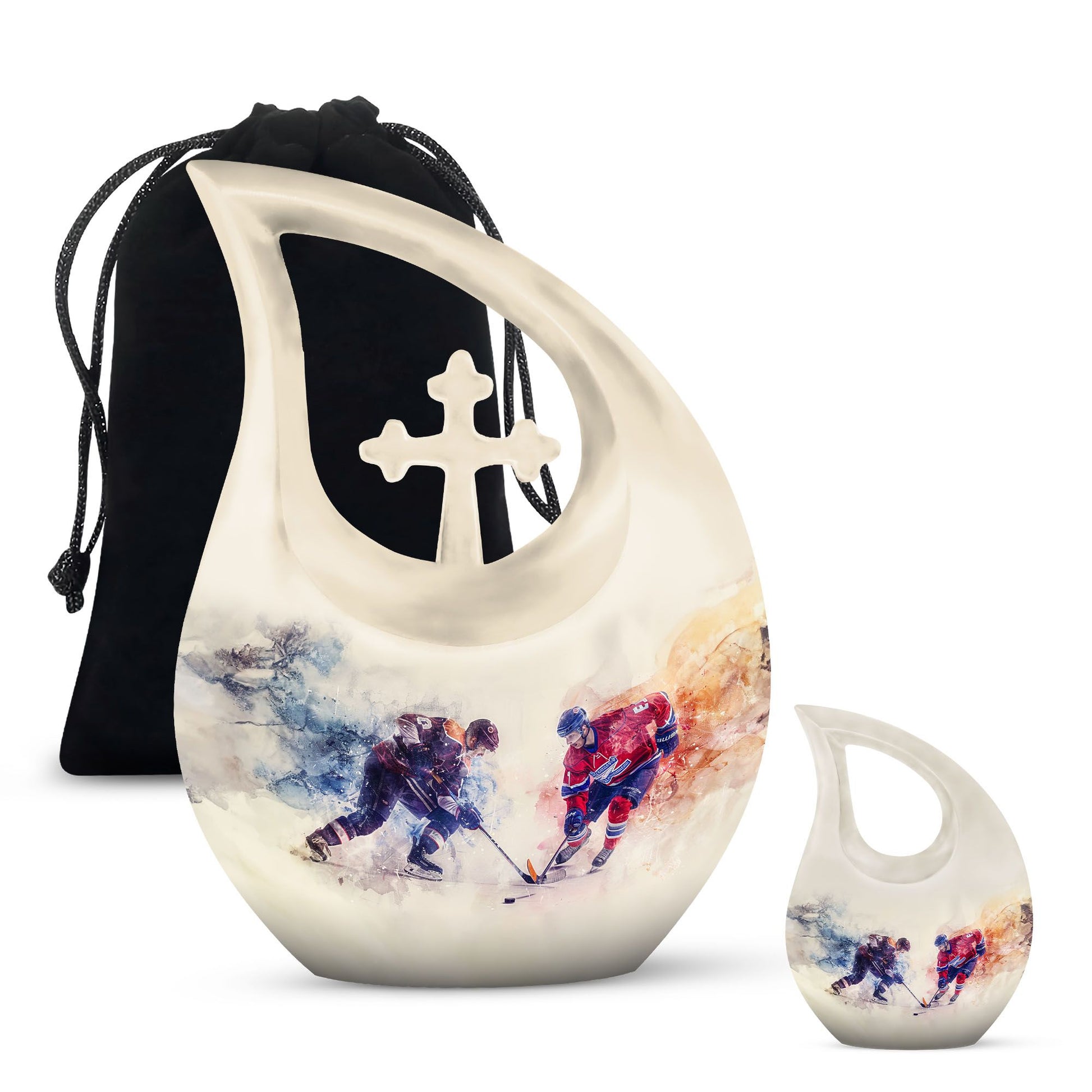 Ice Hockey Theme Large Urn With 1 Keepsake Urn