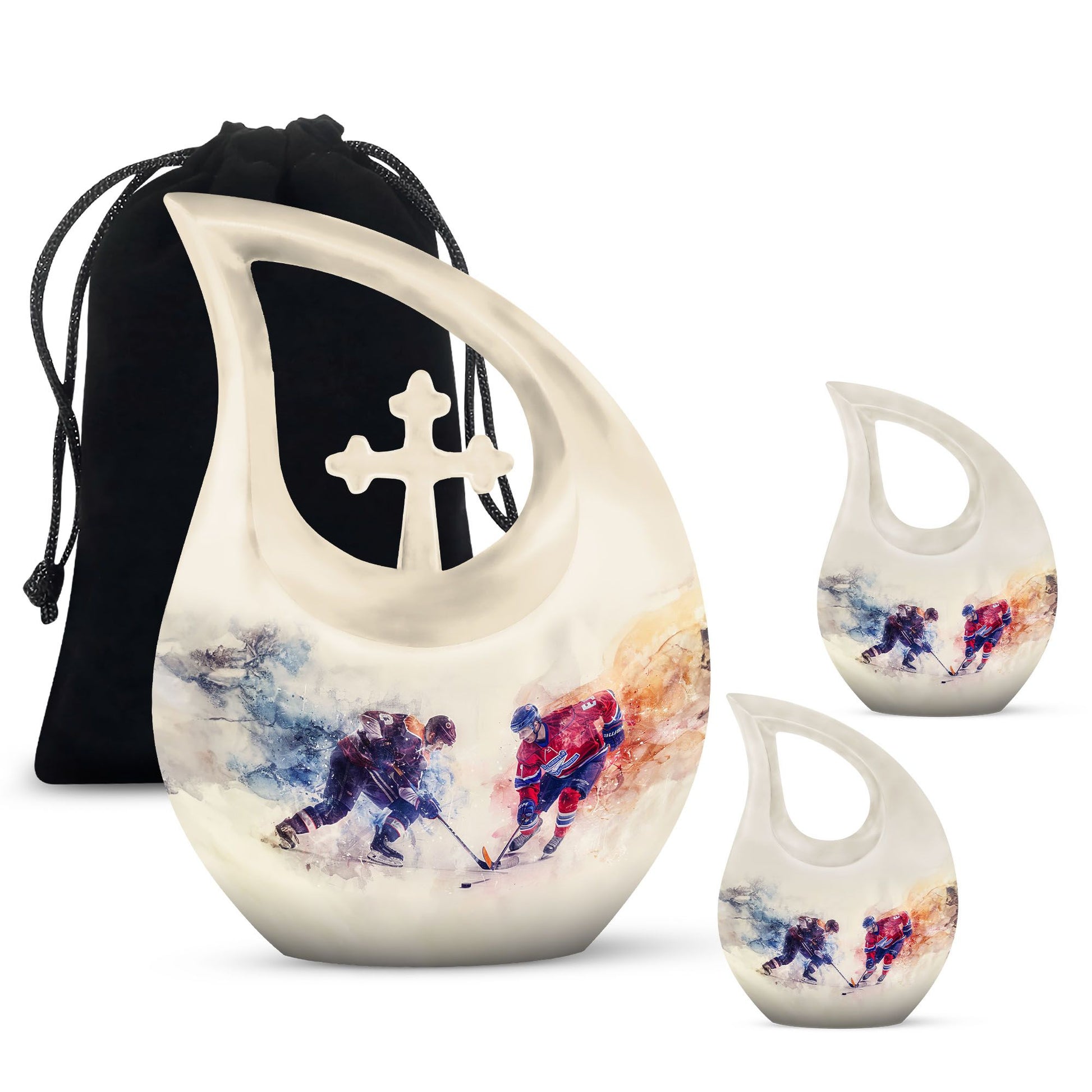 Ice Hockey Theme Large Urn With 2 Keepsake Urn