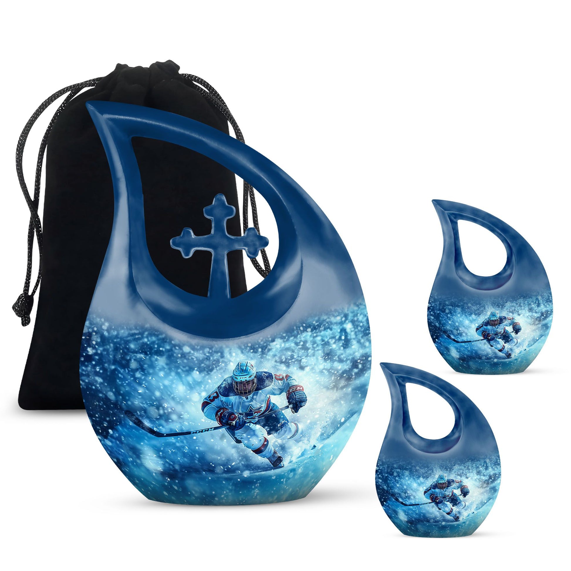 Ice Hockey Theme Large Urn With 2 Keepsake Urn