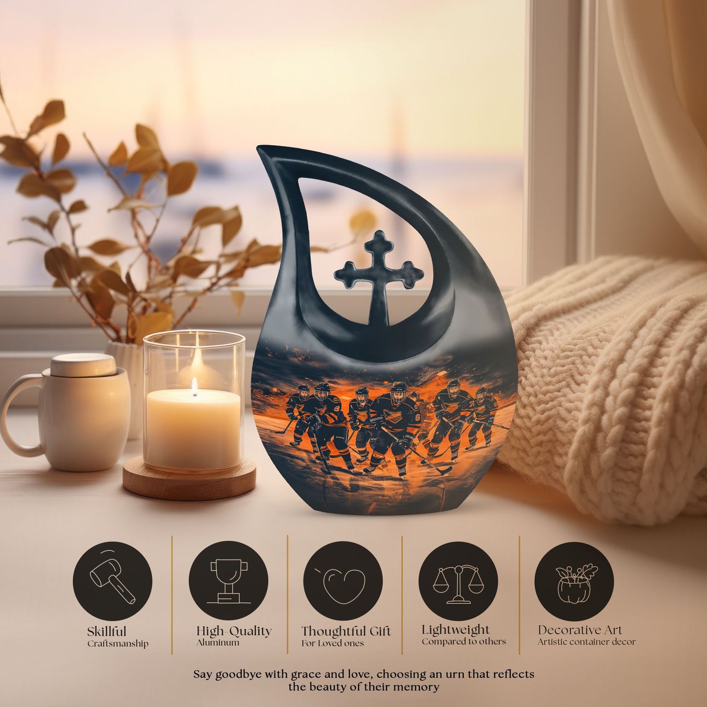 Large Ice Hockey Urn with Cross Drop design, 