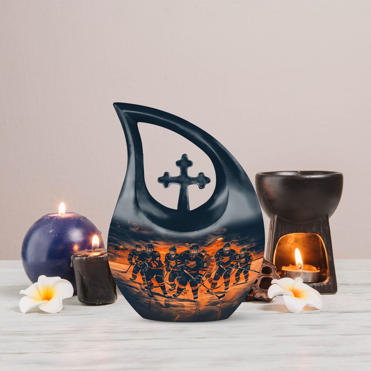 Large Ice Hockey Urn with Cross Drop design, 