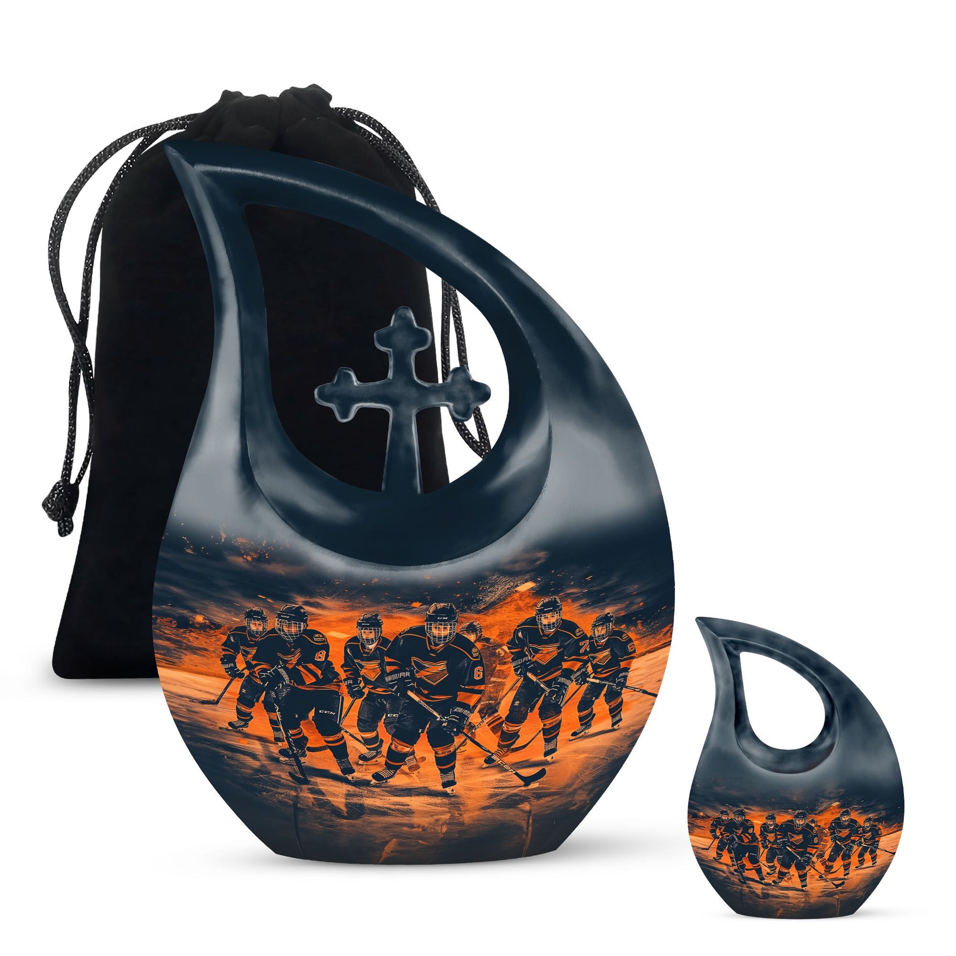 Ice Hockey Theme Large Urn With 1 Keepsake Urn