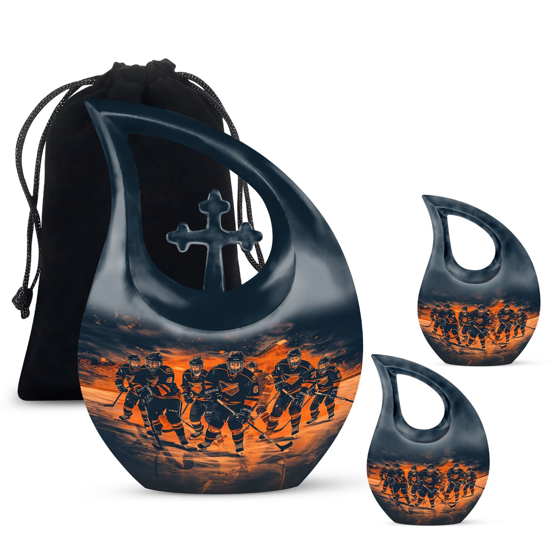 Ice Hockey Theme Large Urn With 2 Keepsake Urn