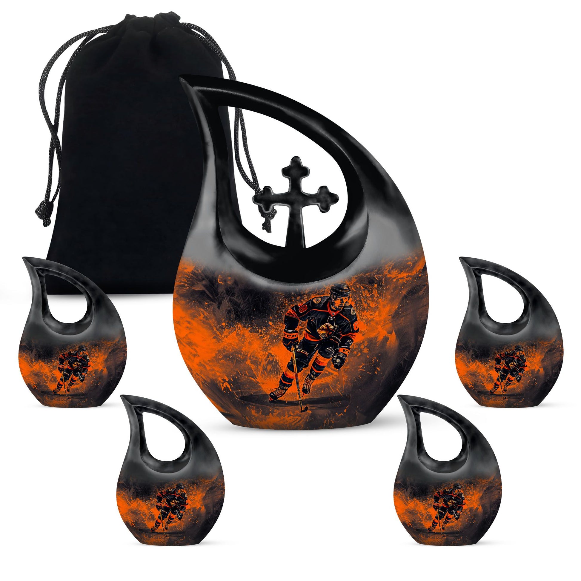 Ice Hockey Theme Large Urn With 4 Keepsake Urn