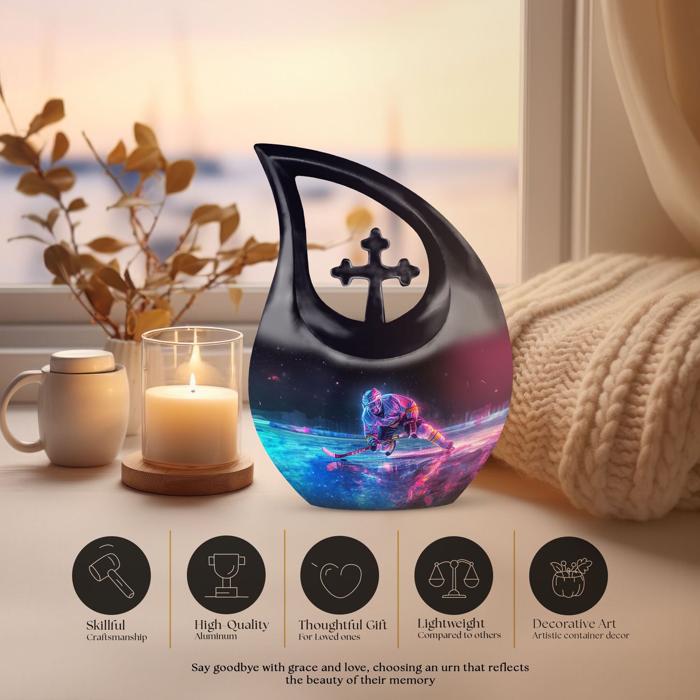 10-inch Ice Hockey Urn, Cross Drop design, 