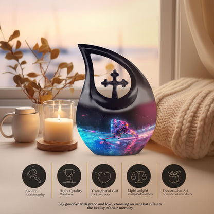 10-inch Ice Hockey Urn, Cross Drop design, 