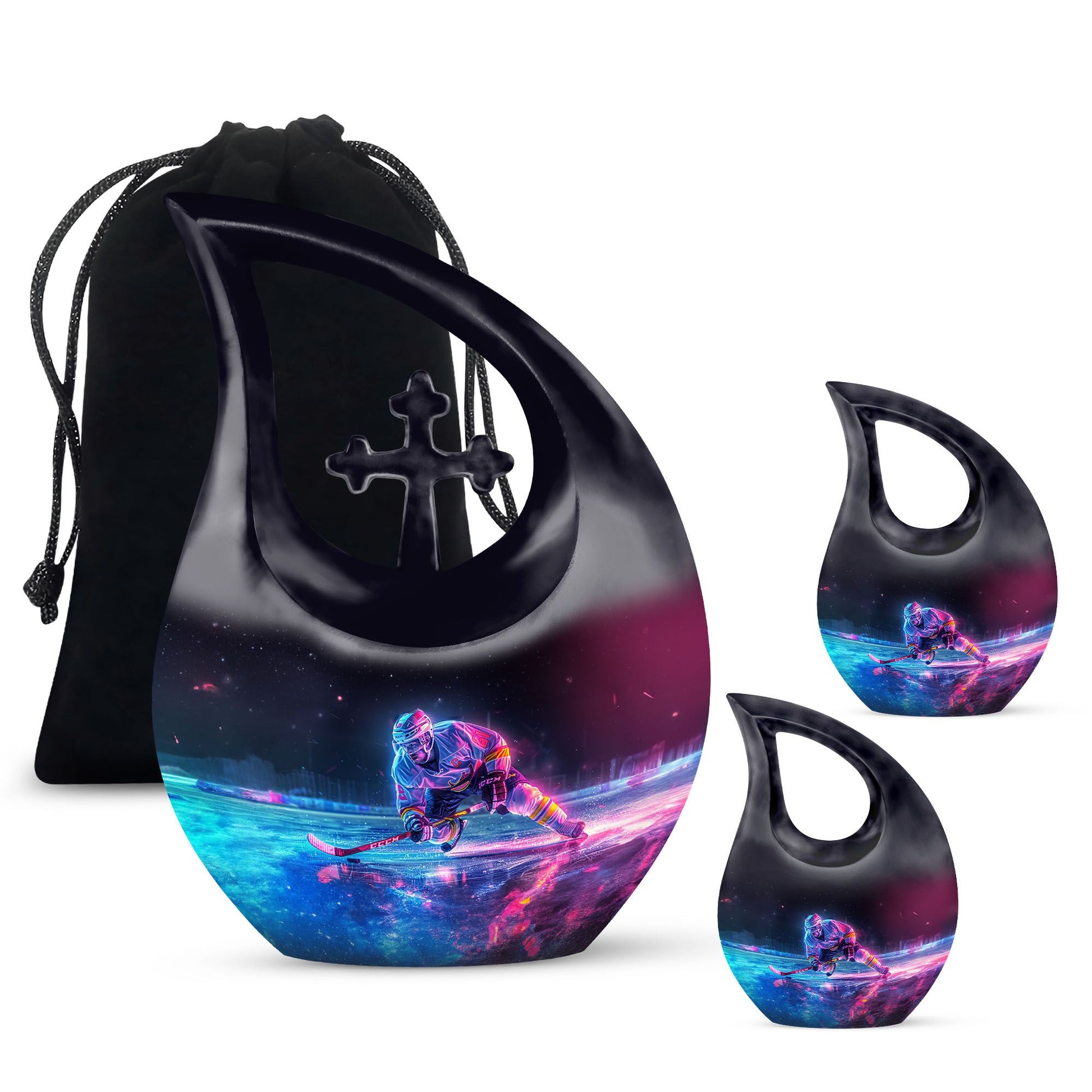 Ice Hockey Theme Large Urn With 2 Keepsake Urn