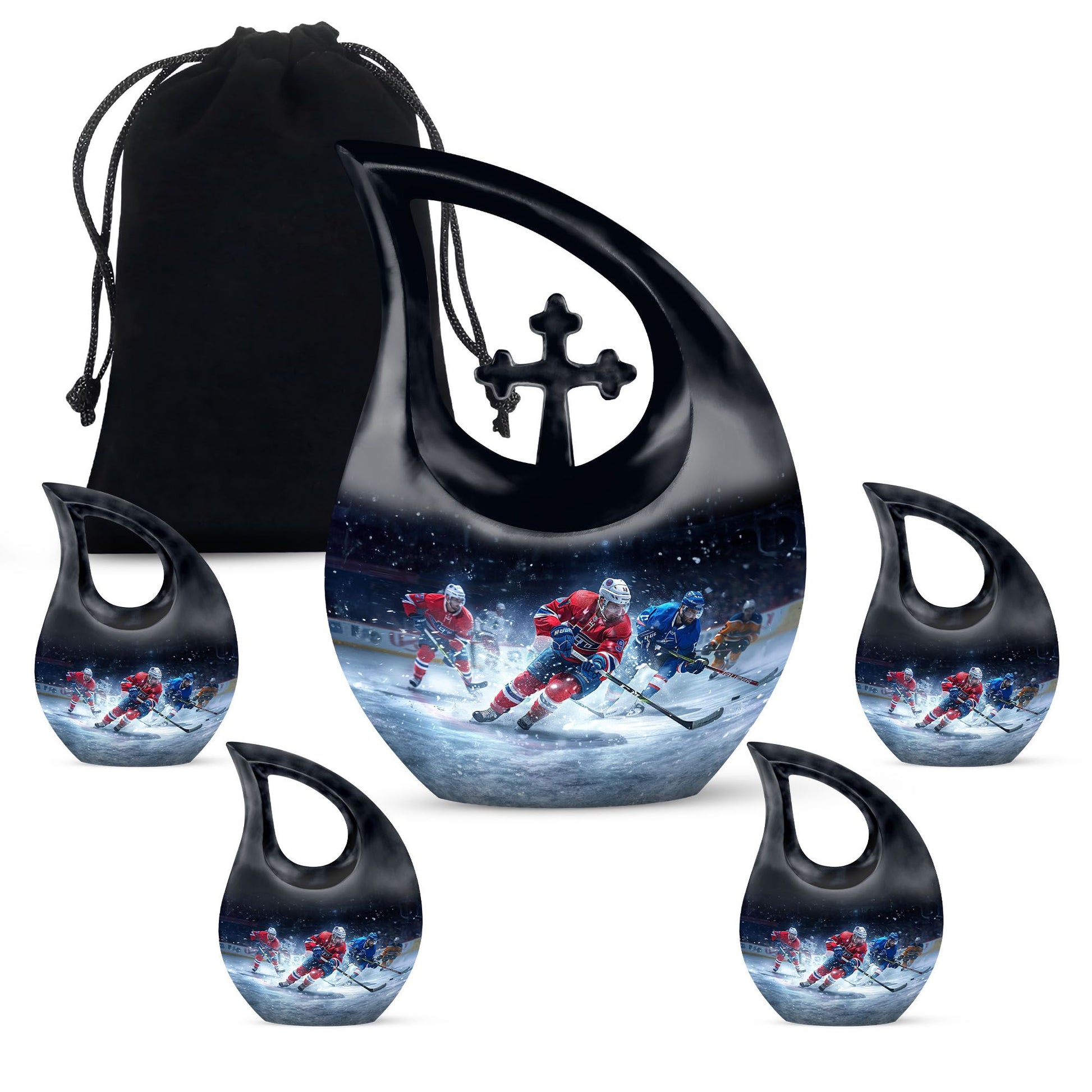 Ice Hockey Theme Large Urn With 4 Keepsake Urn