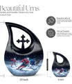 10-inch Ice Hockey Urn, Cross Drop Metal Cremation Urn, 