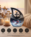 10-inch Ice Hockey Urn, Cross Drop Metal Cremation Urn, 