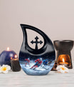 10-inch Ice Hockey Urn, Cross Drop Metal Cremation Urn, 