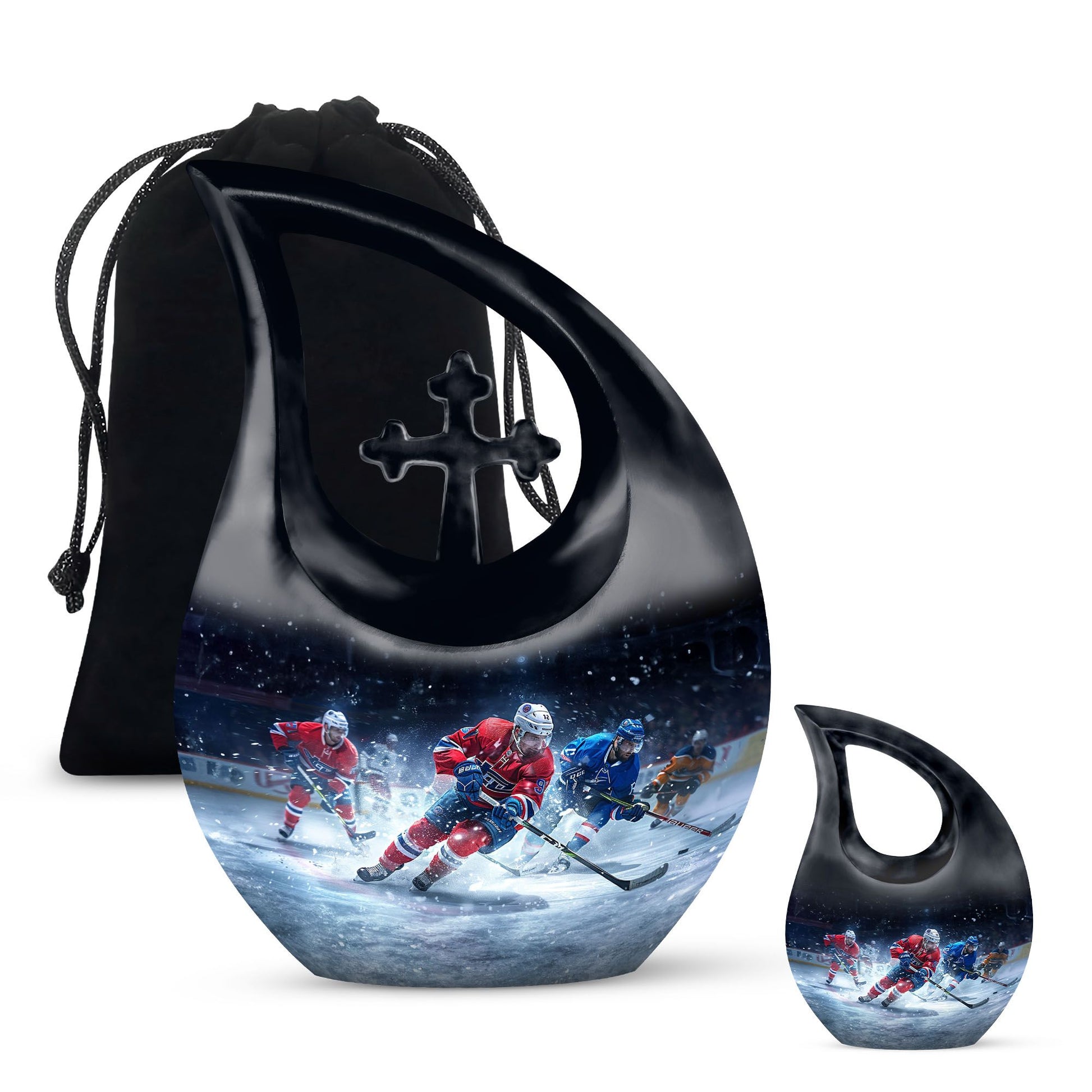 Ice Hockey Theme Large Urn With 1 Keepsake Urn