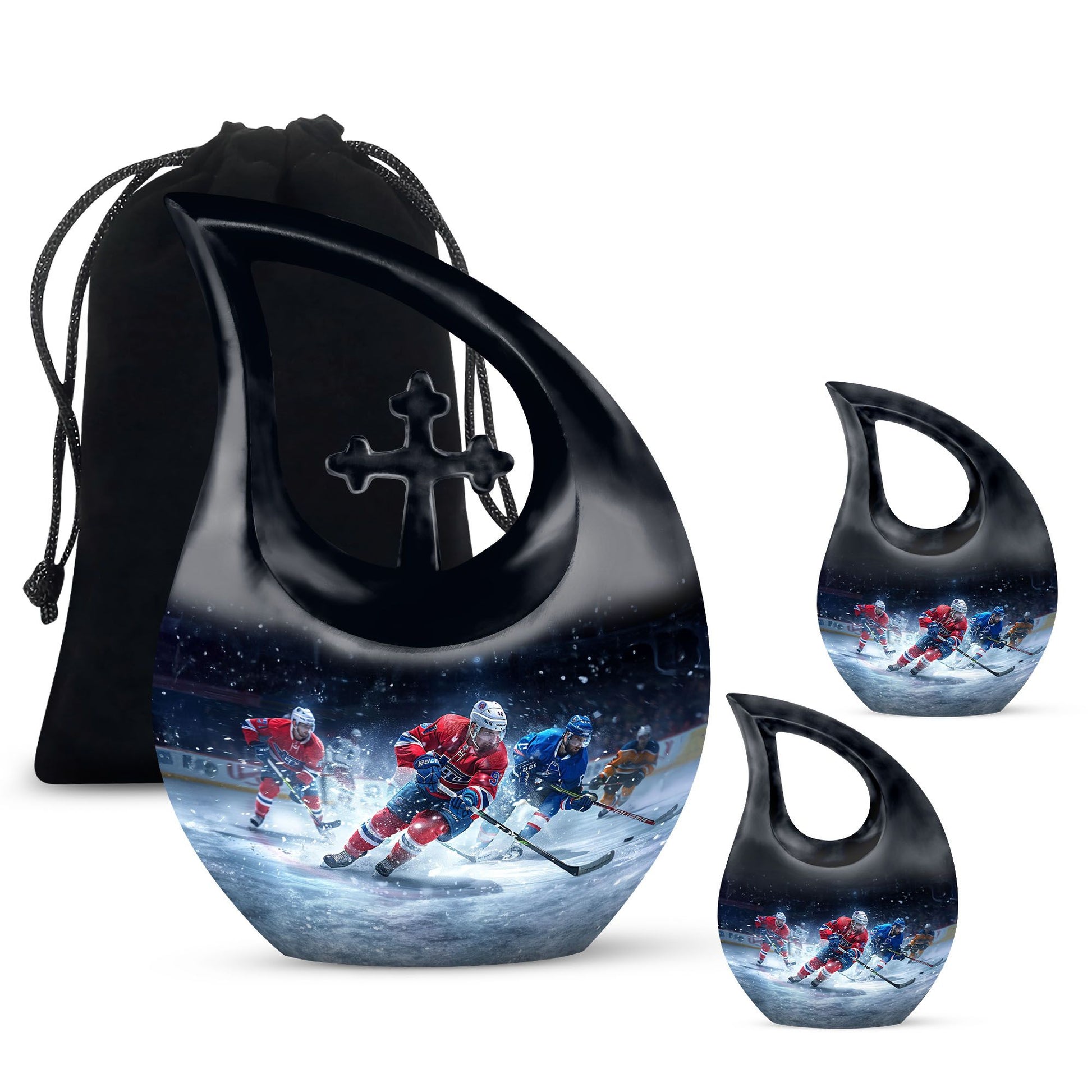 Ice Hockey Theme Large Urn With 2 Keepsake Urn