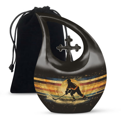10 inch Ice Hockey Themed Cross Drop Memorial Urn 