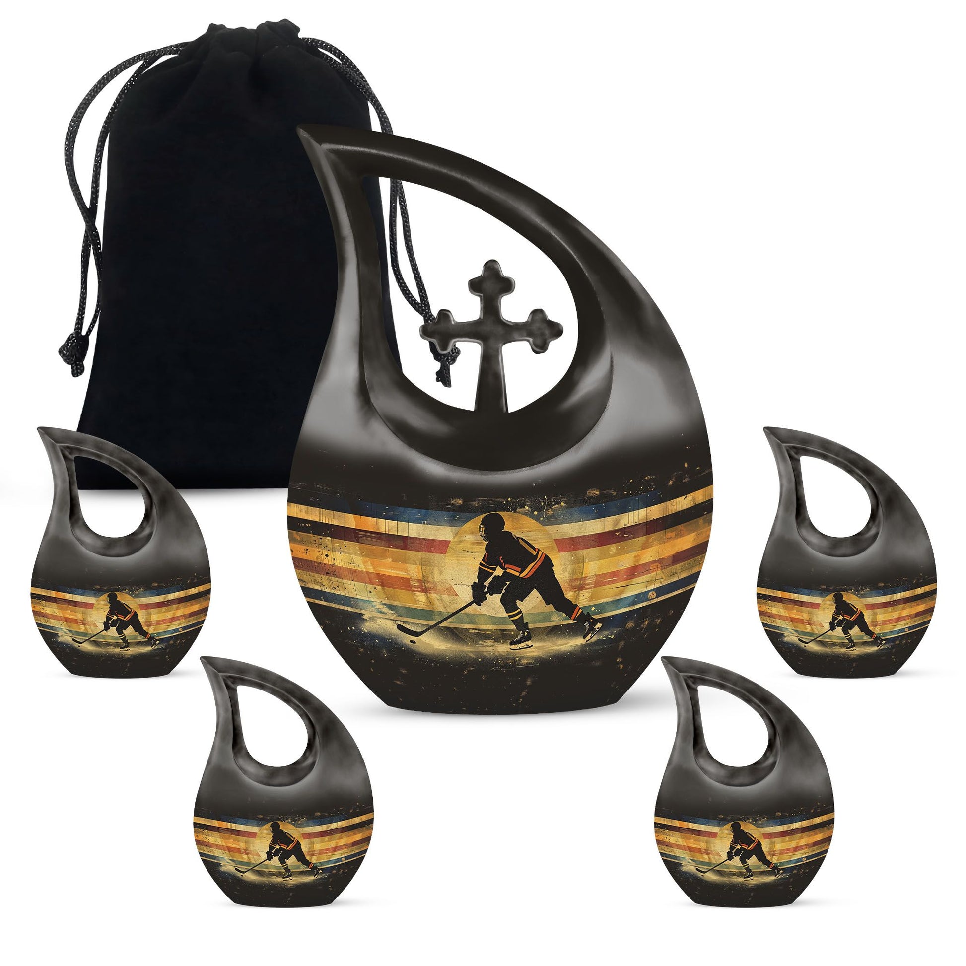 Ice Hockey Theme Large Urn With 4 Keepsake Urn