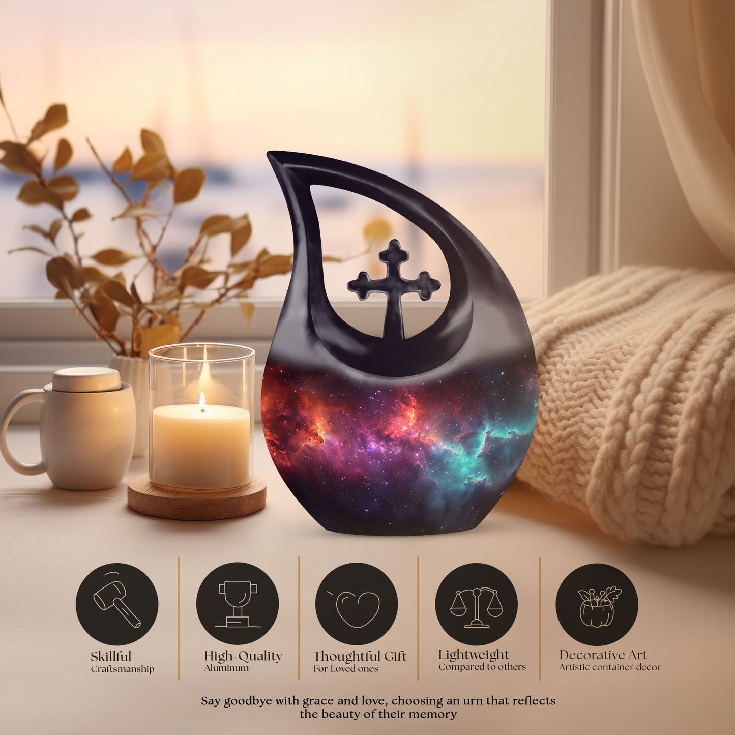 10 inch Nebula Galaxy Urn with Cross Drop Design