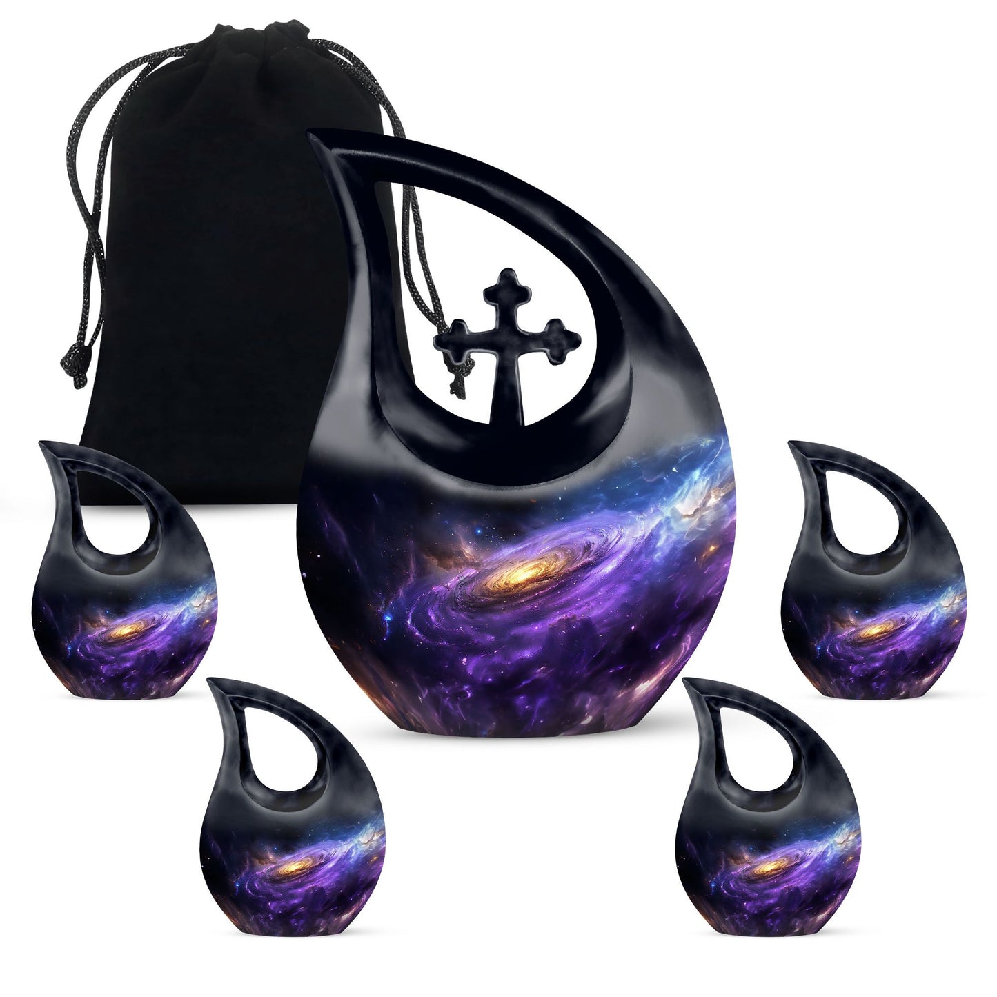 Nebula Galaxy Theme Large Urn With 4 Keepsake Urn