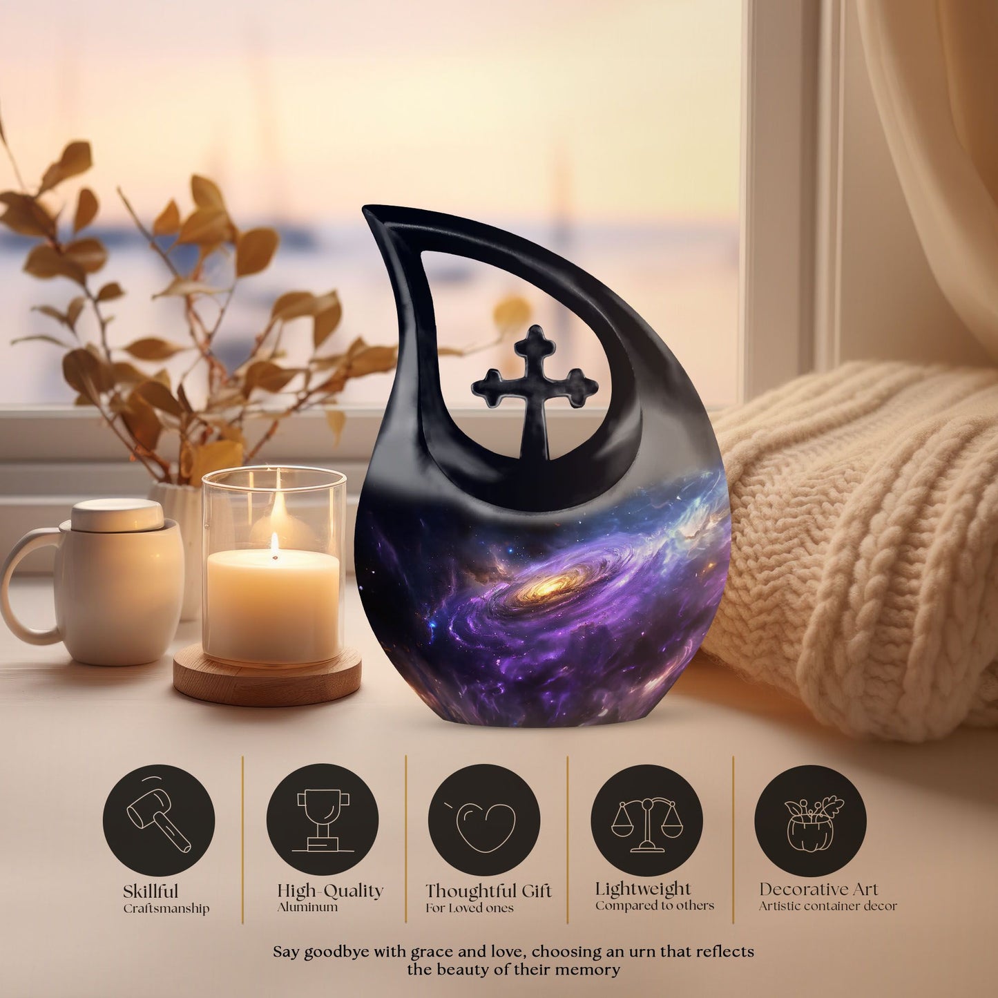 10-inch Nebula Galaxy Urn with Cross Drop design, 