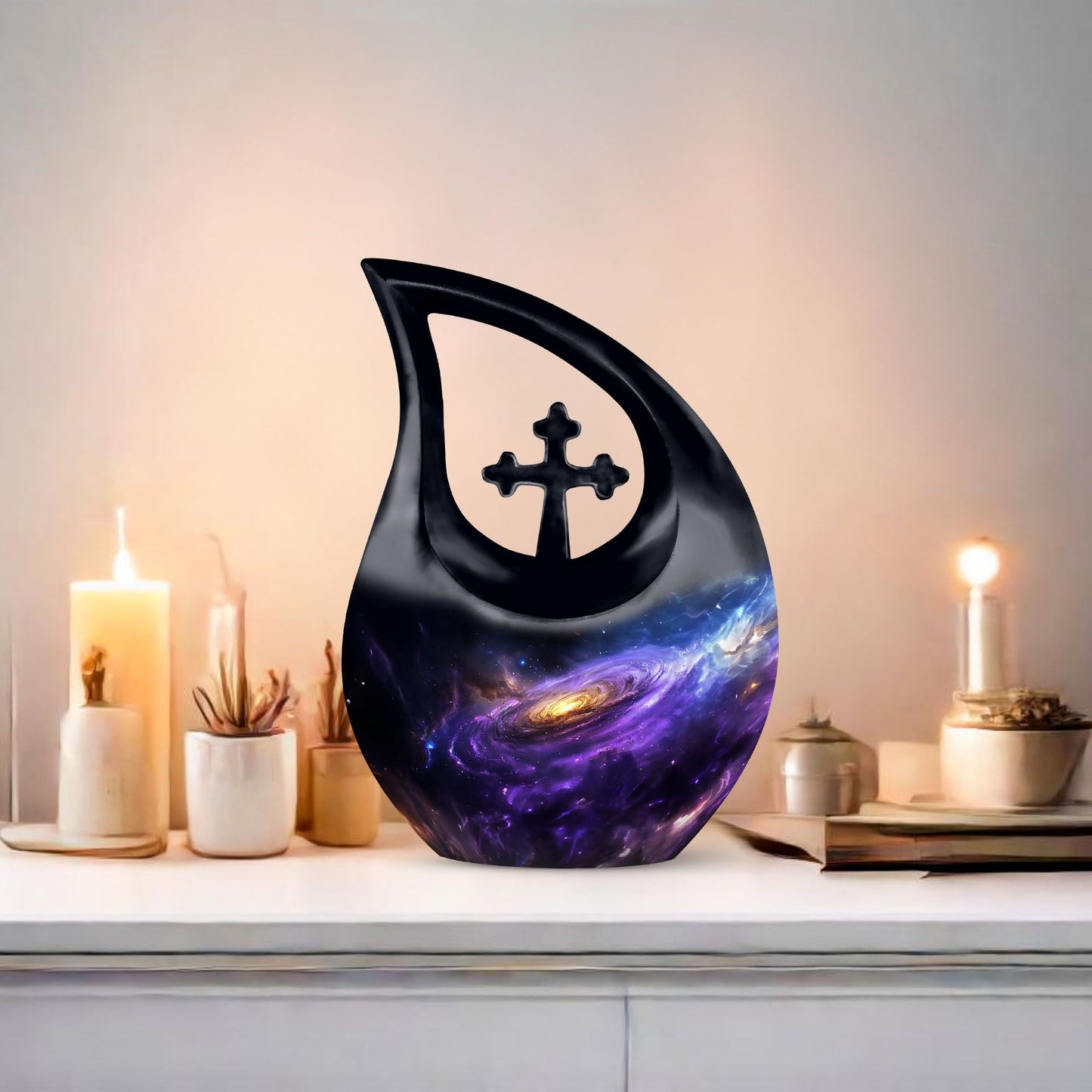 10-inch Nebula Galaxy Urn with Cross Drop design, 