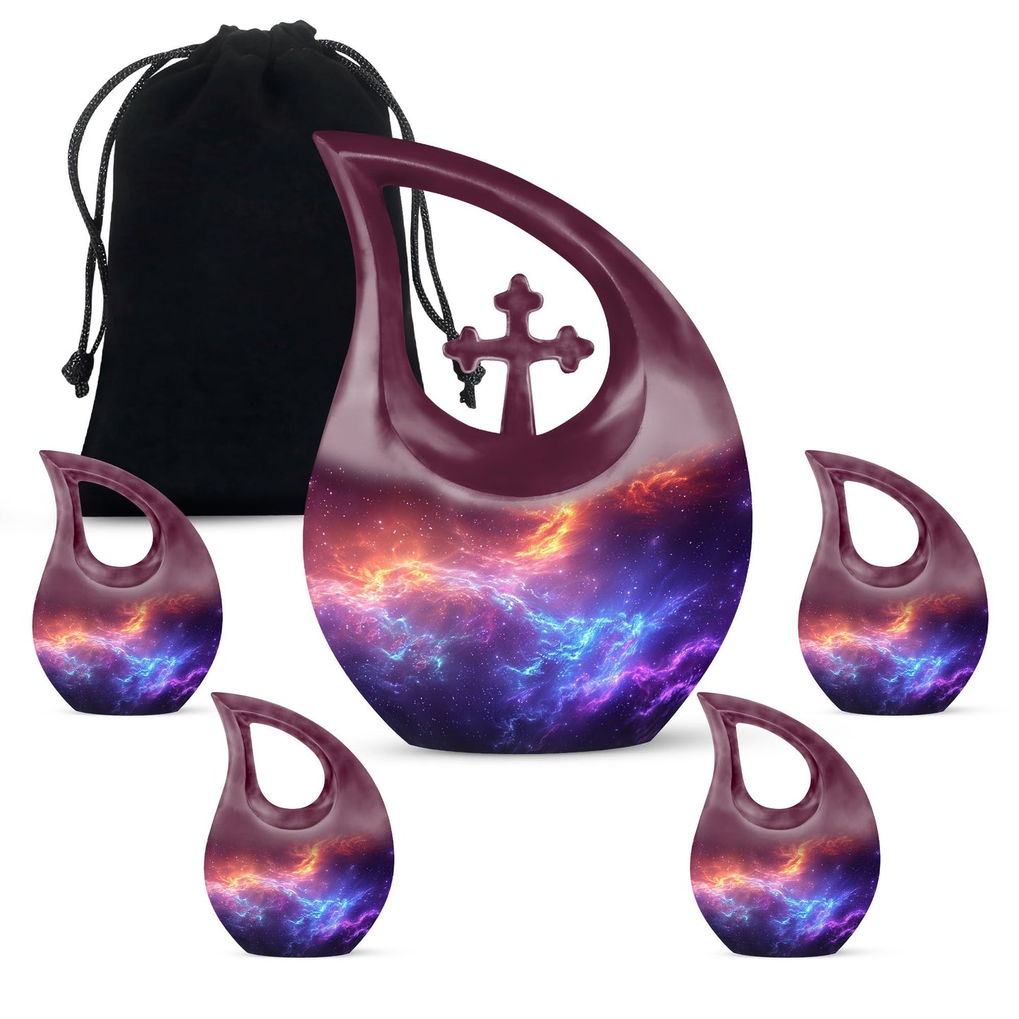 10-inch Nebula Galaxy Memorial Urn with Cross Drop design, 