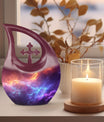 10-inch Nebula Galaxy Memorial Urn with Cross Drop design, 