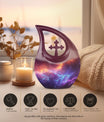 10-inch Nebula Galaxy Memorial Urn with Cross Drop design, 