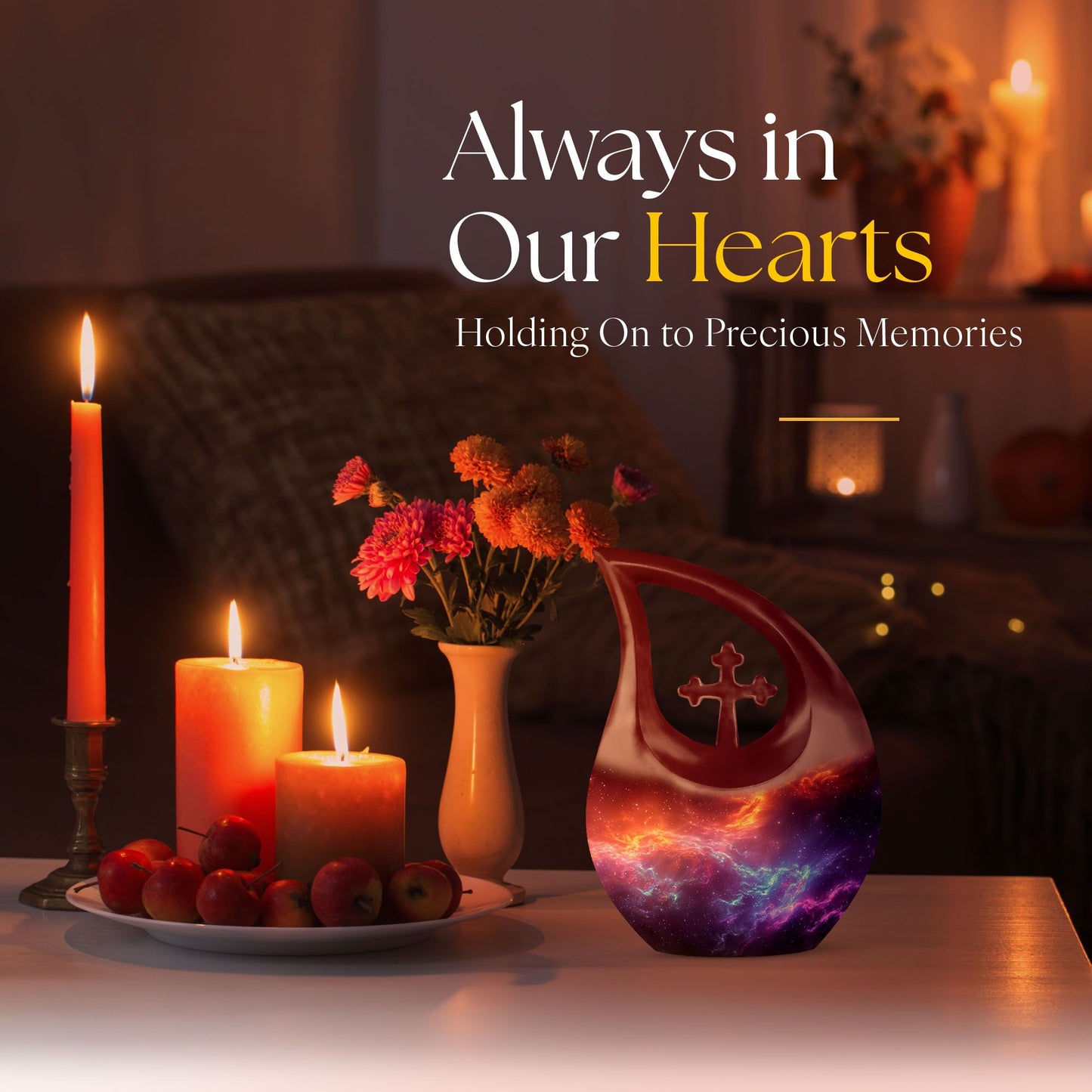 10-inch Nebula Galaxy Memorial Urn with Cross Drop design, 