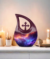 10-inch Nebula Galaxy Memorial Urn with Cross Drop design, 
