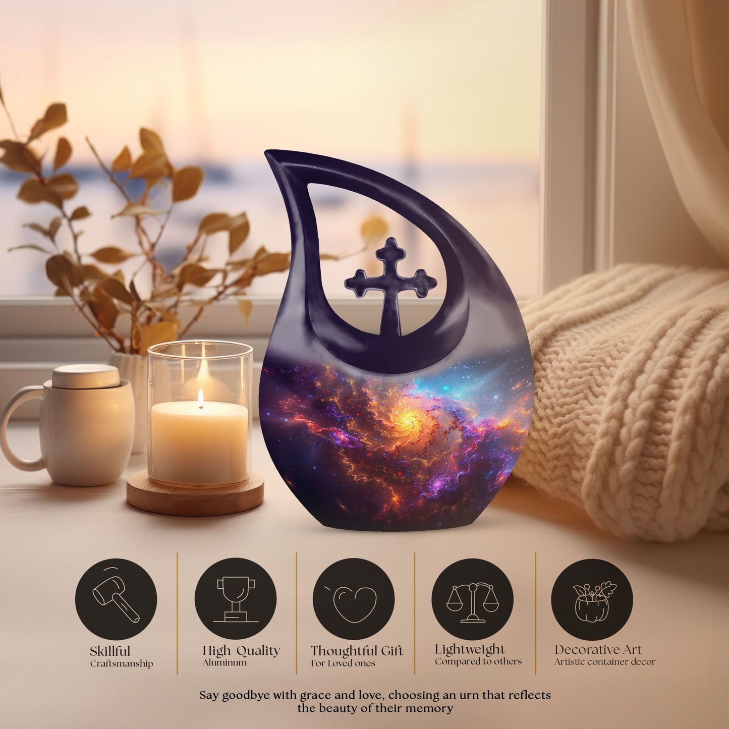 Nebula Galaxy Urn, 10-inch Cross Drop design, 