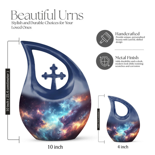 10-inch Nebula Galaxy Urn with Cross Drop design, 