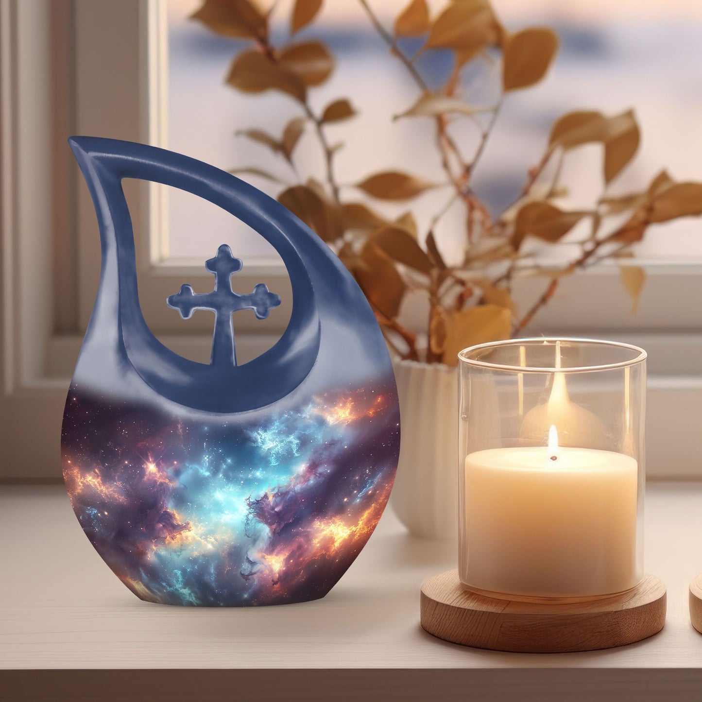 10-inch Nebula Galaxy Urn with Cross Drop design, 