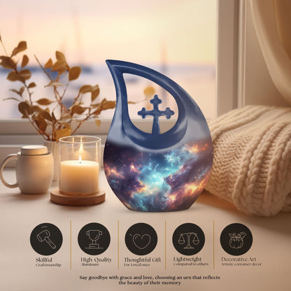 10-inch Nebula Galaxy Urn with Cross Drop design, 
