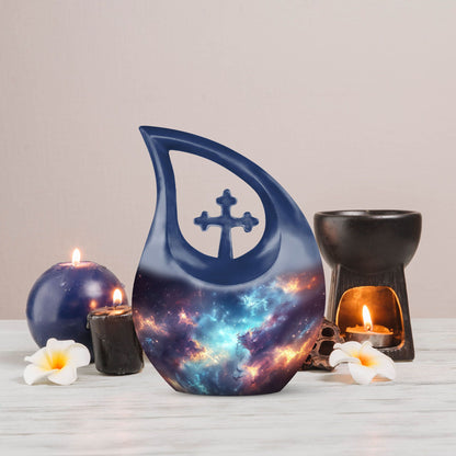 10-inch Nebula Galaxy Urn with Cross Drop design, 