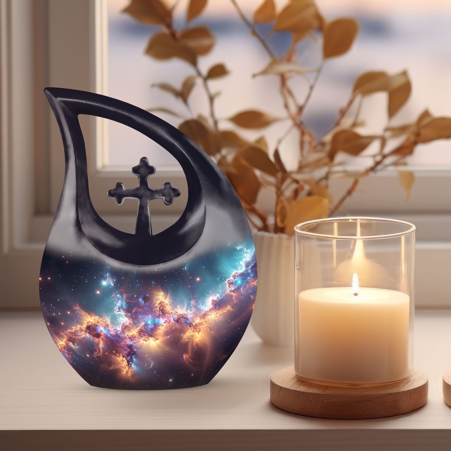 Nebula Galaxy Urn with Cross Drop Design