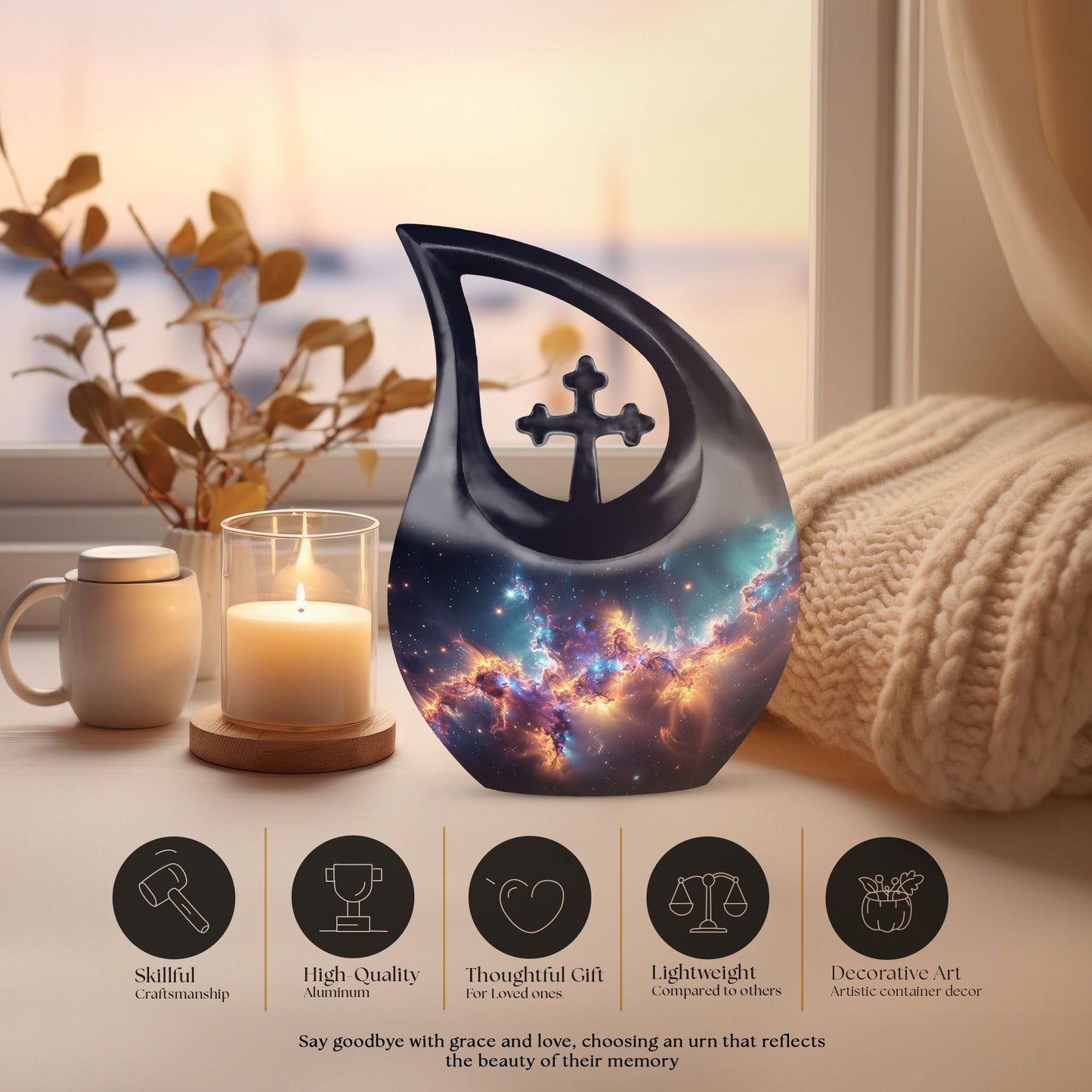 Nebula Galaxy Urn with Cross Drop Design