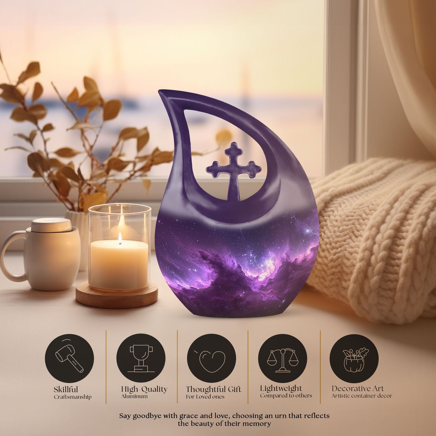 Affordable Nebula Galaxy Urn, Large Cross Drop Design, 
