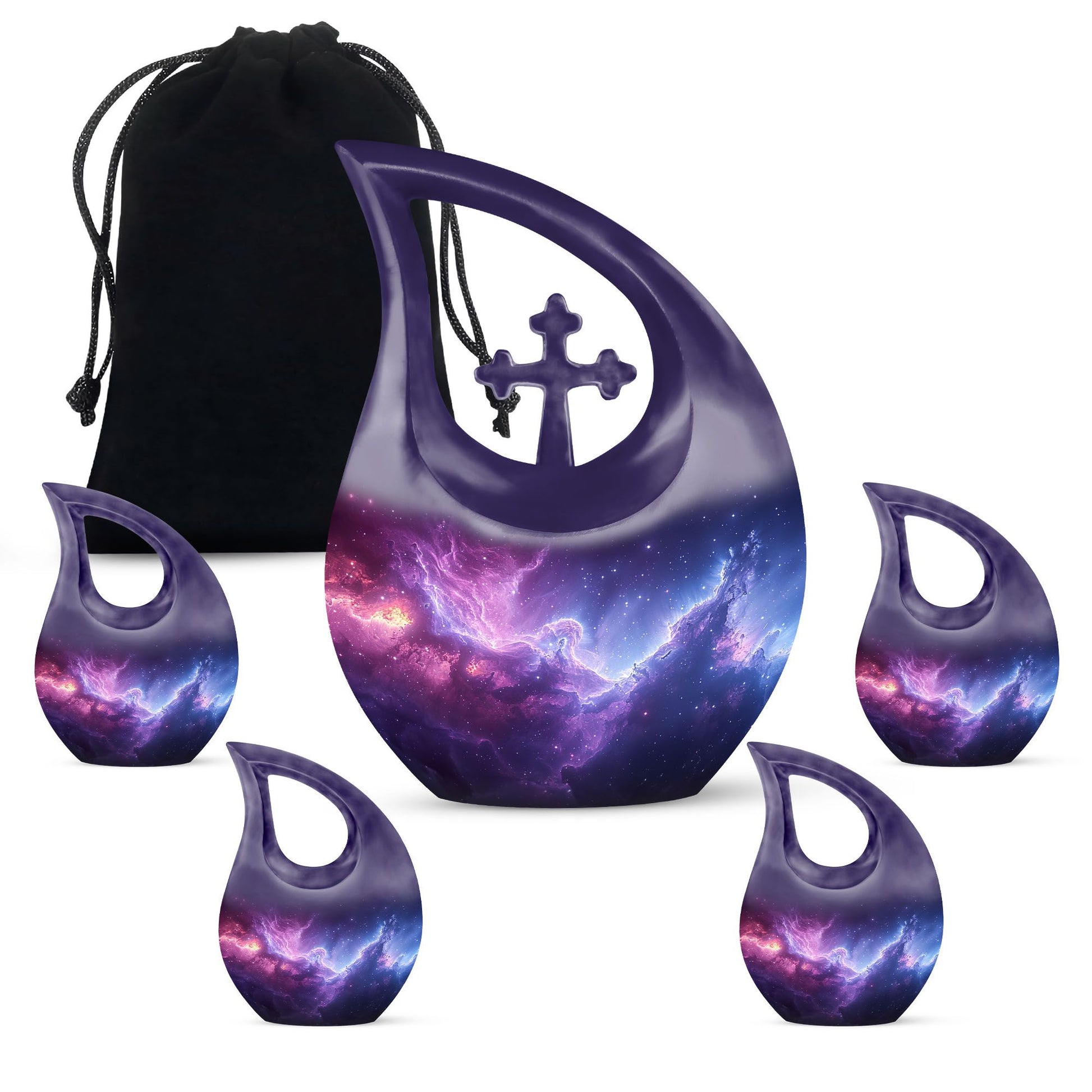 Nebula Galaxy urn, 10 inch aluminium with Cross Drop design,