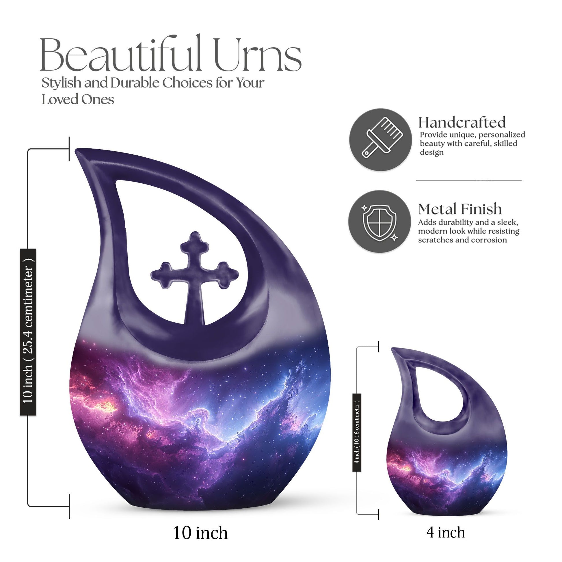 Nebula Galaxy urn, 10 inch aluminium with Cross Drop design,