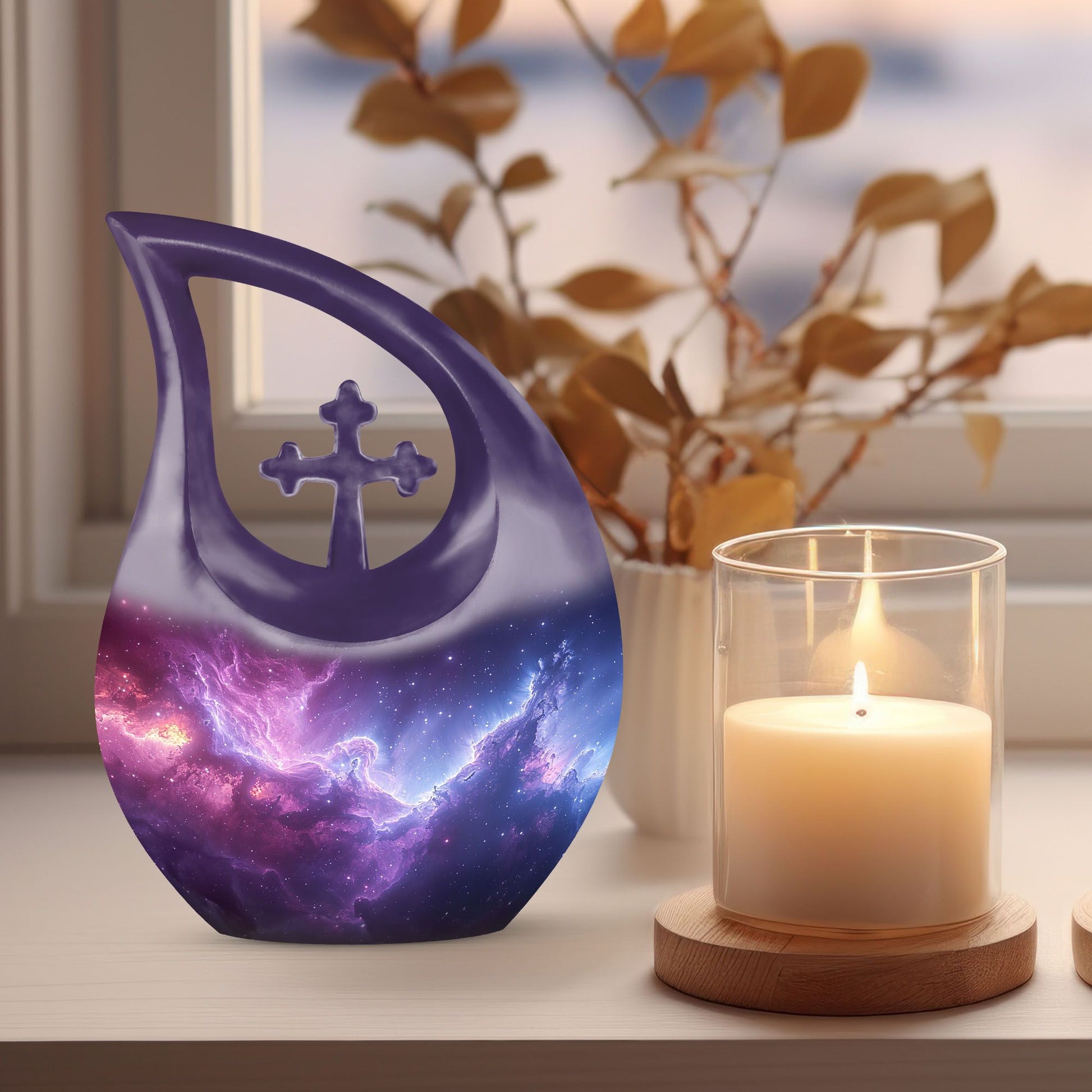 Nebula Galaxy urn, 10 inch aluminium with Cross Drop design,
