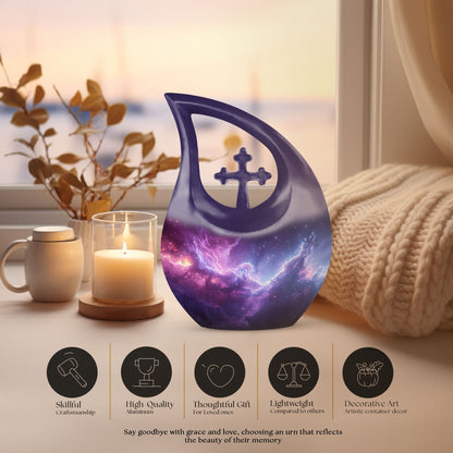 Nebula Galaxy urn, 10 inch aluminium with Cross Drop design,