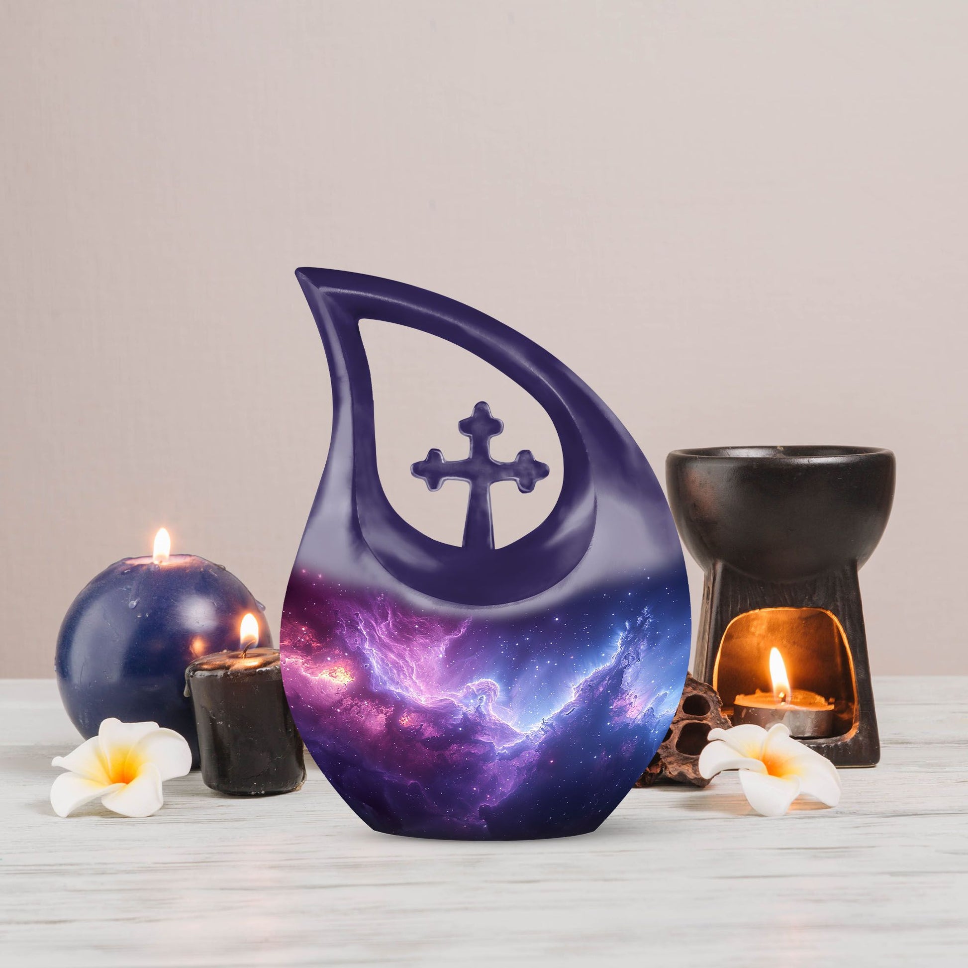 Nebula Galaxy urn, 10 inch aluminium with Cross Drop design,