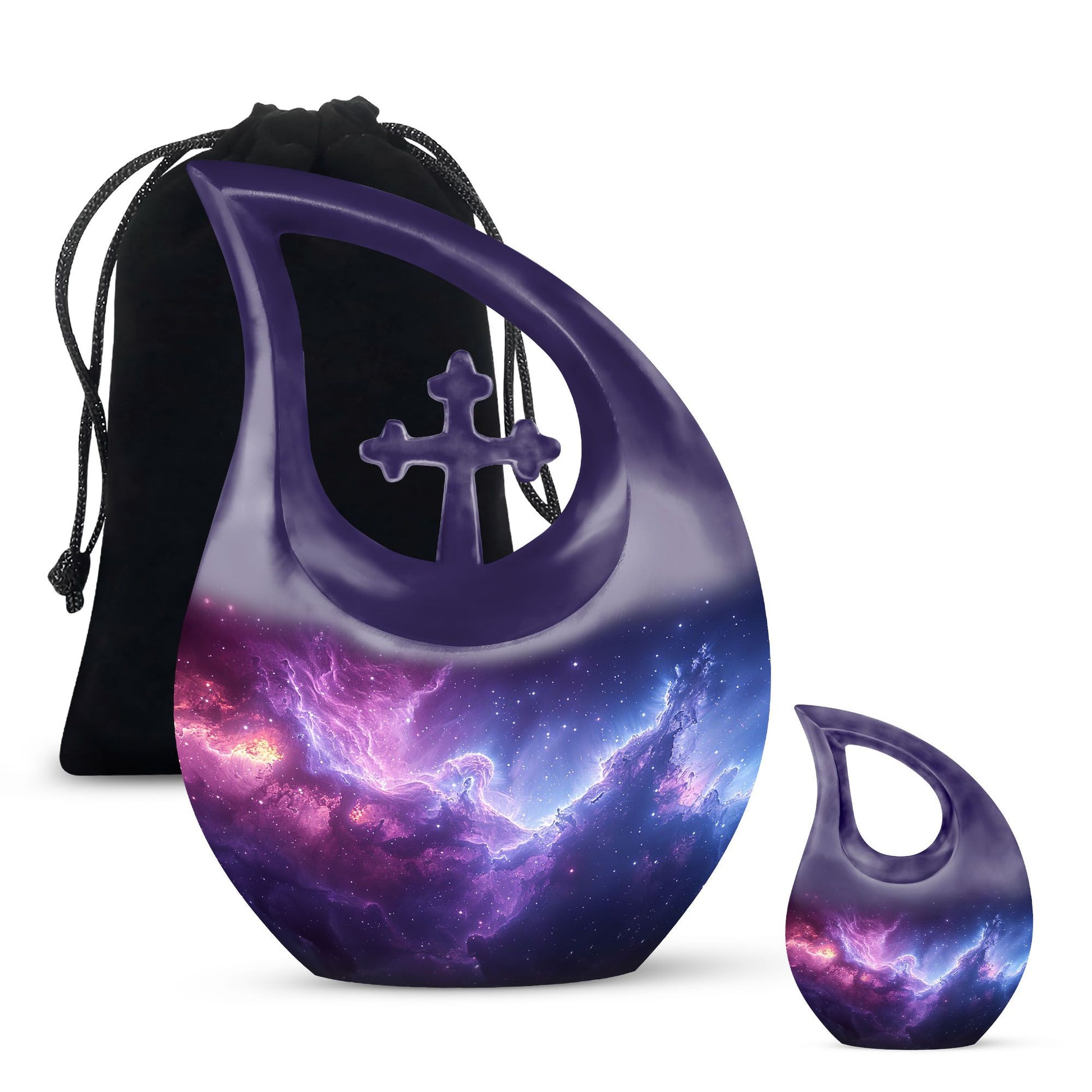 Nebula Galaxy urn, 10 inch aluminium with Cross Drop design,